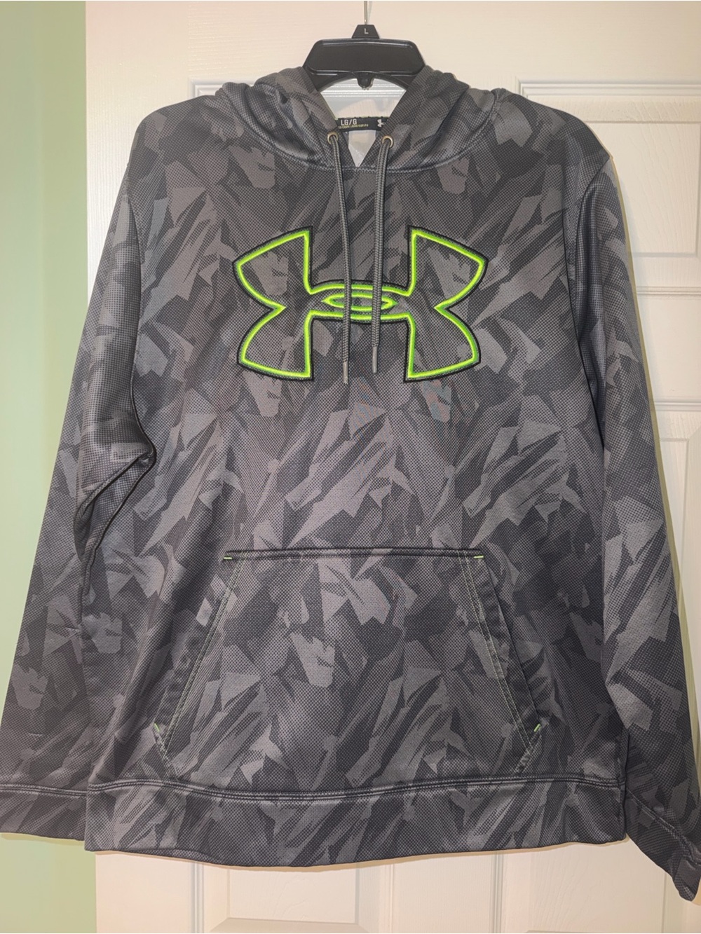 Under Armour Men's Gray Camo Pullover Hoodie with Neon Green Logo